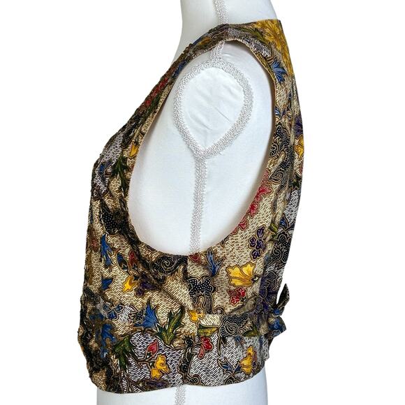 Halsey Collection Vest Petite Small Vintage Boho Tan Blue Red Floral Art Beaded - Picture 6 of 14